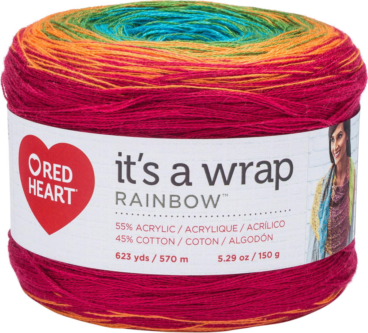Red Heart It’s A Wrap Fiesta Yarn - 3 Pack of 150g/5.3oz - Acrylic Cotton Blend - 2 Fine - 623 Yards - Knitting/Crochet